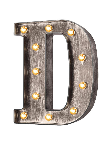 Letra Iluminada Vintage Glintee D Plateada 22cm Decoración