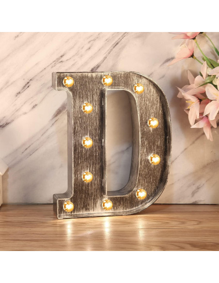 Letra Iluminada Vintage Glintee D Plateada 22cm Decoración