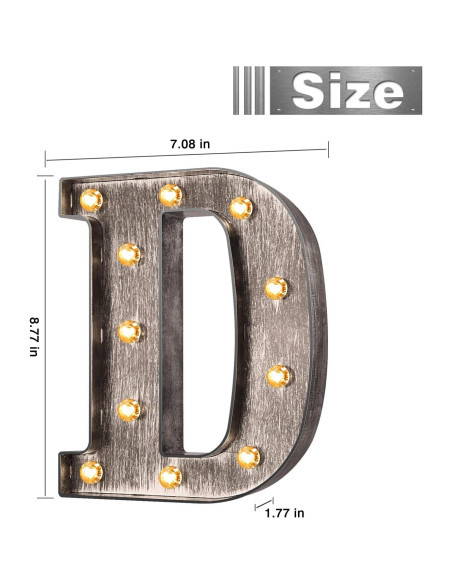 Letra Iluminada Vintage Glintee D Plateada 22cm Decoración