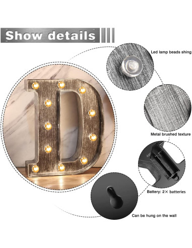 Letra Iluminada Vintage Glintee D Plateada 22cm Decoración