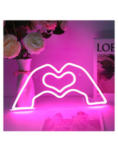 Cartel de Neón Corazones con Manos HMASYO LED Rosa 40x20cm