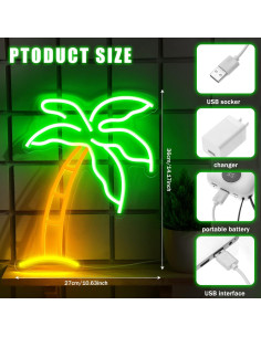 Letrero LED Neón Palma ROCEEI 36x27 cm Verde USB Decorativo 2