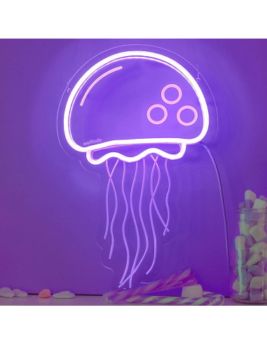 Cartel de Neón LED Medusa Púrpura 3D para Decoración