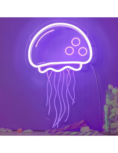 Cartel de Neón LED Medusa Púrpura 3D para Decoración Cartel de Neón LED Medusa Púrpura 3D para Decoración