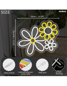 Letrero Neón Flor Margarita Artlast 34x33 cm LED Pared 2
