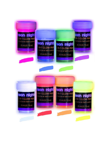 Set de Pintura Acrílica Brillante 2-en-1 Noches de Neón - 8 x 20 ml