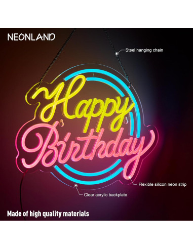 Letrero de Neón Feliz Cumpleaños NEONLAND 43x30.5cm USB