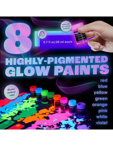 Set de Pintura Acrílica Brillante 2-en-1 Noches de Neón - 8 x 20 ml