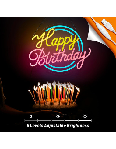 Letrero de Neón Feliz Cumpleaños NEONLAND 43x30.5cm USB