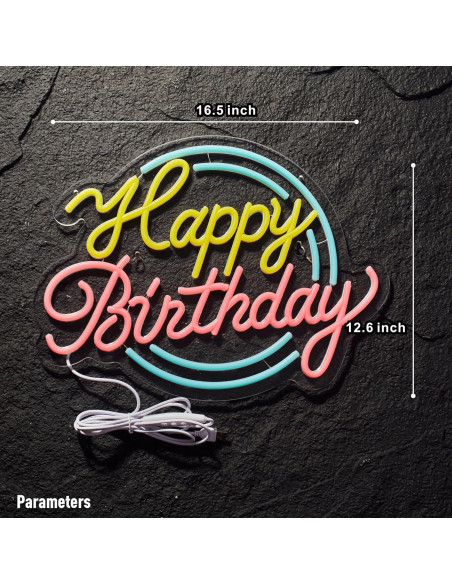 Letrero de Neón Feliz Cumpleaños NEONLAND 43x30.5cm USB