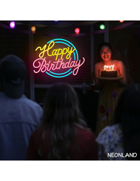 Letrero de Neón Feliz Cumpleaños NEONLAND 43x30.5cm USB