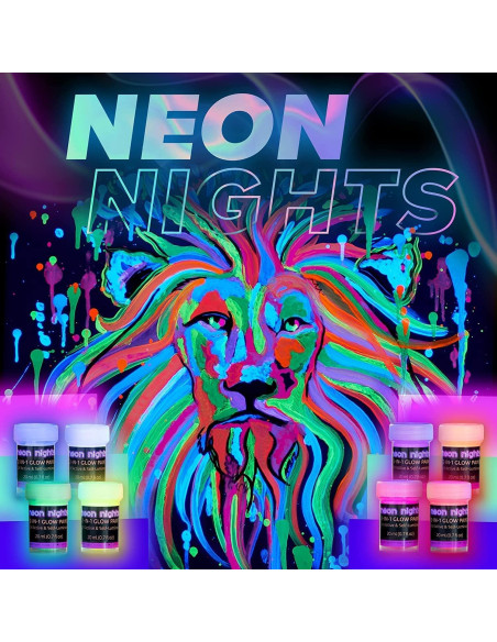 Set de Pintura Acrílica Brillante 2-en-1 Noches de Neón - 8 x 20 ml
