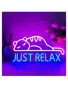 Cartel de Neón Gato 'Solo Relájate' UExnkj-Y 34x27.9cm Rosa Azul