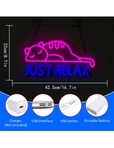 Cartel de Neón Gato 'Solo Relájate' UExnkj-Y 34x27.9cm Rosa Azul 2