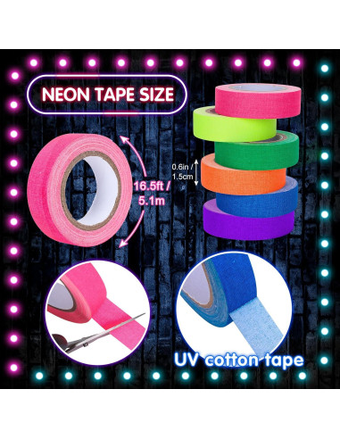 Cinta Gaffer Neón Whaline 6 Colores 15mm x 5m para Fiestas