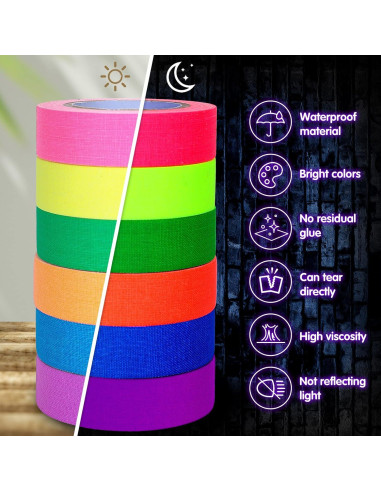 Cinta Gaffer Neón Whaline 6 Colores 15mm x 5m para Fiestas