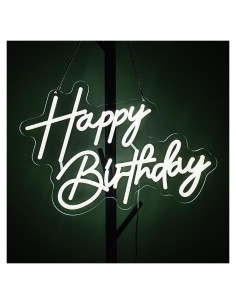 Letrero de Neón Feliz Cumpleaños ASIUXIRS 43.2x33cm Blanco