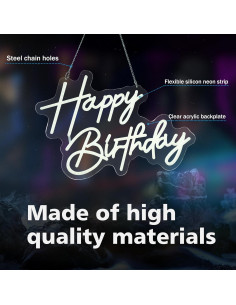 Letrero de Neón Feliz Cumpleaños ASIUXIRS 43.2x33cm Blanco 2