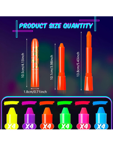 Kit de Pintura Facial UV 24 Pcs Handepo - Crayones Neón