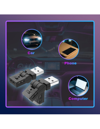 2PCS Luz LED USB para Coche Sandfren, 7 Colores RGB Ajustable