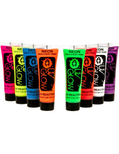 Pintura Facial y Corporal UV Glow Neón Fluorescente - Set 8 Tubos 20ml 2