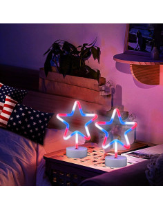 Luz LED Neón Estrella JBEIY 30.48x19.05cm 4 de Julio 2