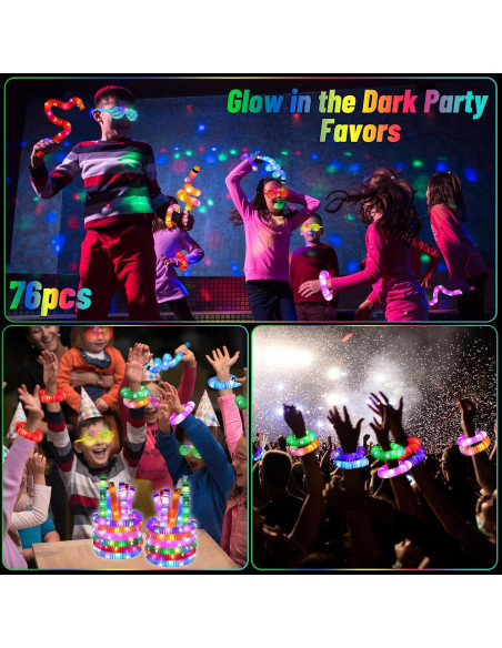 76 Piezas Tubos Brillantes y Gafas LED Oleitodh para Fiesta