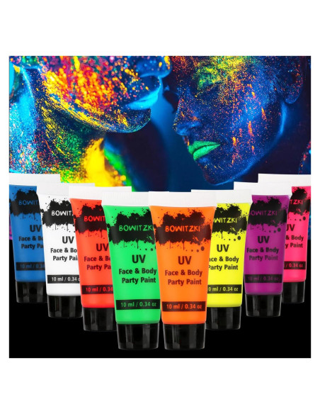 Kit de Pintura Facial y Corporal UV Neón Bowitzki 8 Tubos 10ml