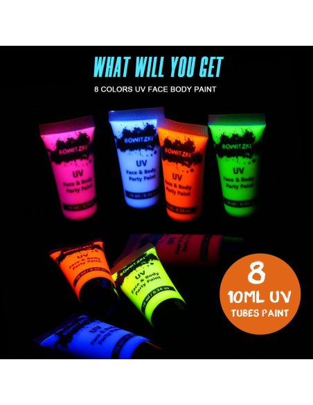 Kit de Pintura Facial y Corporal UV Neón Bowitzki 8 Tubos 10ml