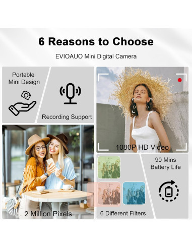 Mini Cámara Digital Llaverito EVIOAUO 1080P Compacta Negra