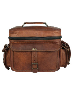 Bolsa Mensajera de Cuero Vintage para Cámara DSLR - 28x23x13cm