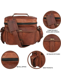 Bolsa Mensajera de Cuero Vintage para Cámara DSLR - 28x23x13cm 2