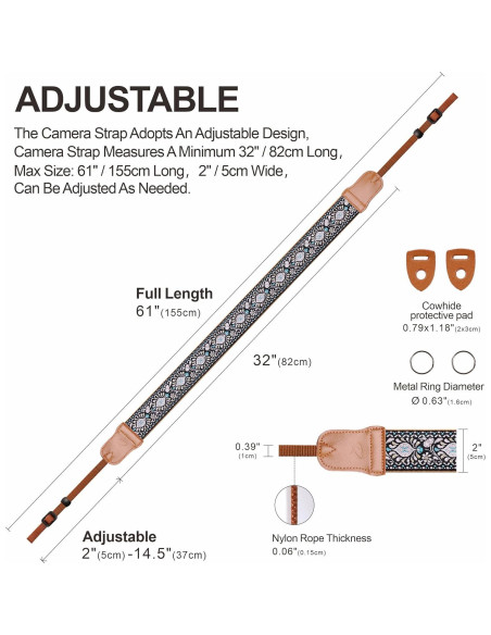 Correa de Cámara Ajustable Padwa Lifestyle Rosa Bordada 5cm