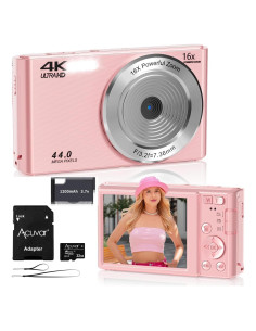 Cámara Digital Acuvar 44MP 4K Rosa Compacta con Tarjeta SD 32GB