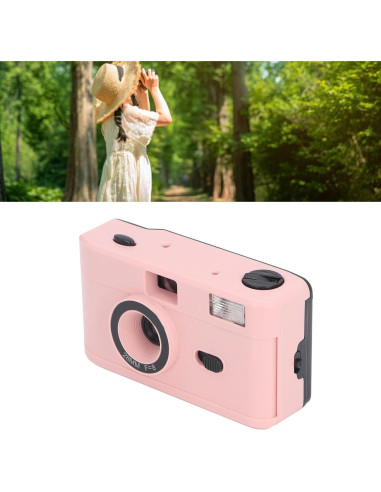 Cámara de película Jectse 35mm reutilizable rosa con flash