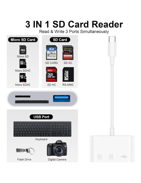 Adaptador USB C a USB Pukiou 3 en 1 para iPhone 15/16/16e