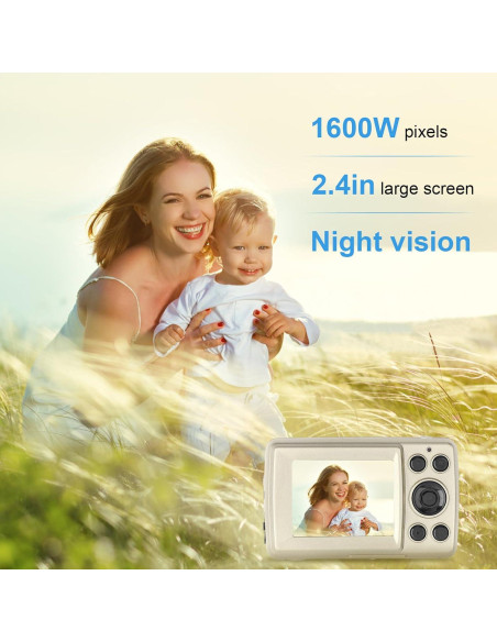 Cámara Digital Compacta HURRISE 16MP 720P para Niños Dorada