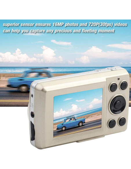 Cámara Digital Compacta HURRISE 16MP 720P para Niños Dorada