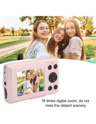 Cámara Digital Pomya 1080P FHD 16MP Rosa con Zoom 16X