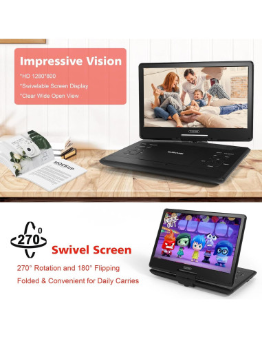 Reproductor de DVD Portátil PJGCWB 14.1" Pantalla HD Batería 4-6h