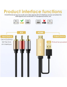 Convertidor RCA a HDMI Pasow 1080P - Adaptador AV Oro 2