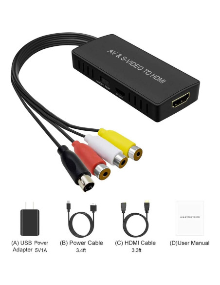 Convertidor AV y S-Video a HDMI RuiPuo 1080p Compatible PS2