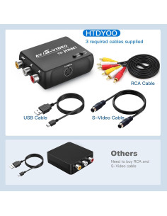 Convertidor S-Video RCA a HDMI HTDYOO 720P con cables incluidos 2