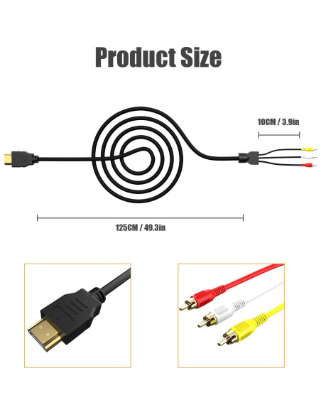 Convertidor HDMI a RCA 1080P 1.52m BERLAT Cable AV