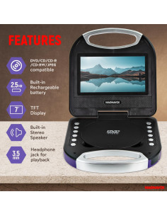 Reproductor DVD Portátil Magnavox MTFT750-PL 7" TFT Púrpura 2