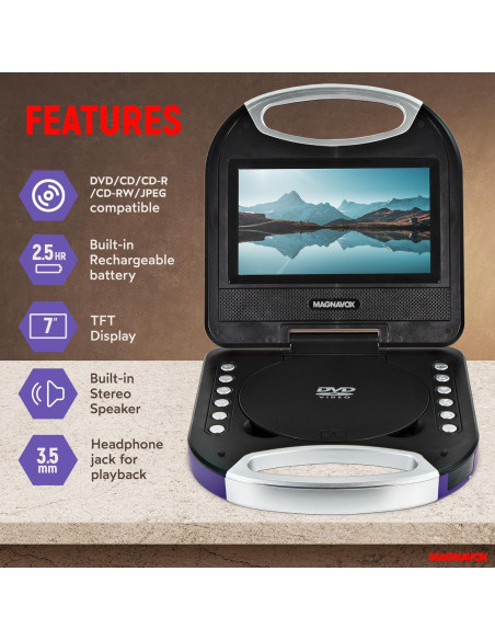 Reproductor DVD Portátil Magnavox MTFT750-PL 7" TFT Púrpura