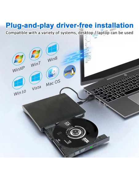 Unidad DVD Externa PFDHQS USB 3.0 y Tipo-C, Grabadora CD/DVD