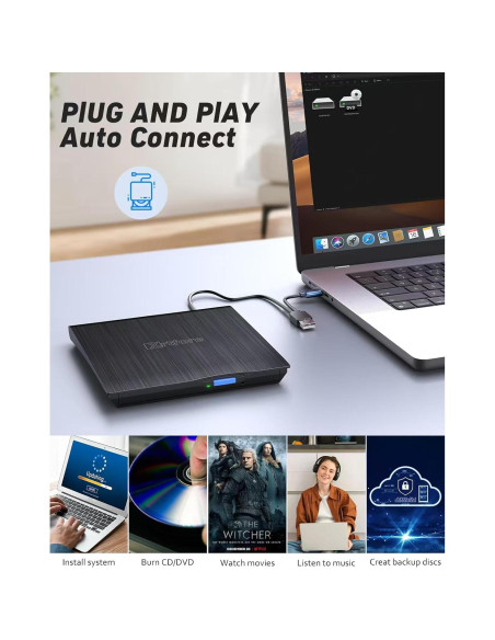 Unidad Externa de CD/DVD XRTFORE, USB 3.0, Ultra Delgada