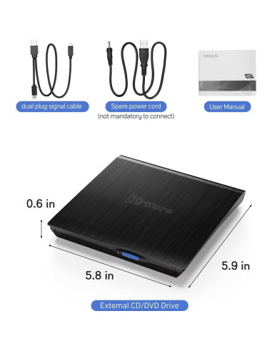 Unidad Externa de CD/DVD XRTFORE, USB 3.0, Ultra Delgada