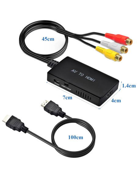 Convertidor RCA a HDMI Amtake AV-HD-X-2B 1080p con cables Convertidor RCA a HDMI Amtake AV-HD-X-2B 1080p con cables